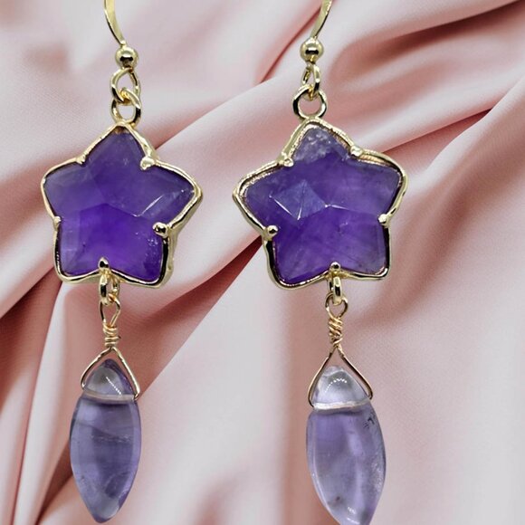 Stylish Amethyst Dangle Earrings - Picture 3 of 4